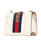 グッチ シルヴィ ビー&スター 斜め掛け ショルダーバッグ 524205 ホワイト アイボリー ゴールド レザー レディース GUCCI 【中古】